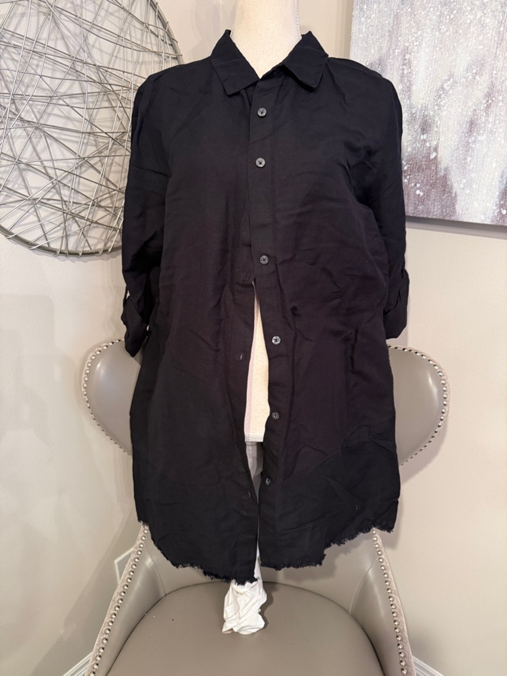 Tommy Bahama Black Button-Up Longline Shirt
